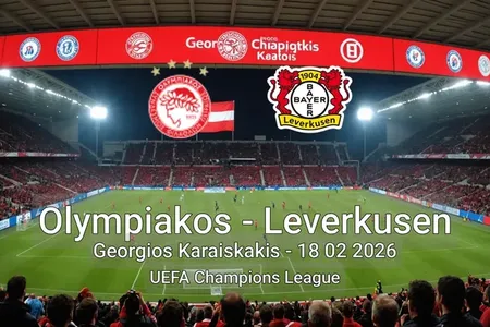 Olympiakos vs Leverkusen Georgios Karaiskakis - 18 02 2026 UEFA Champions League